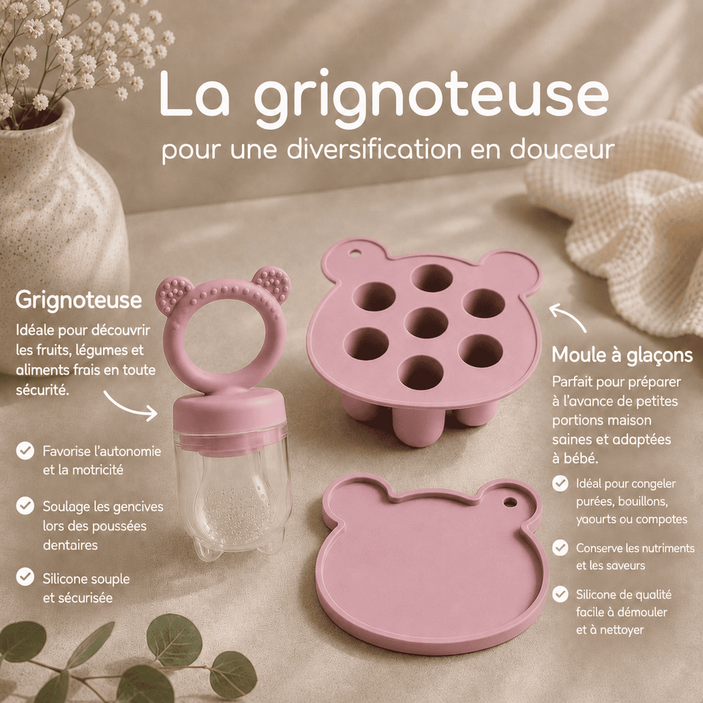 Grignoteuse en silicone 3 en 1