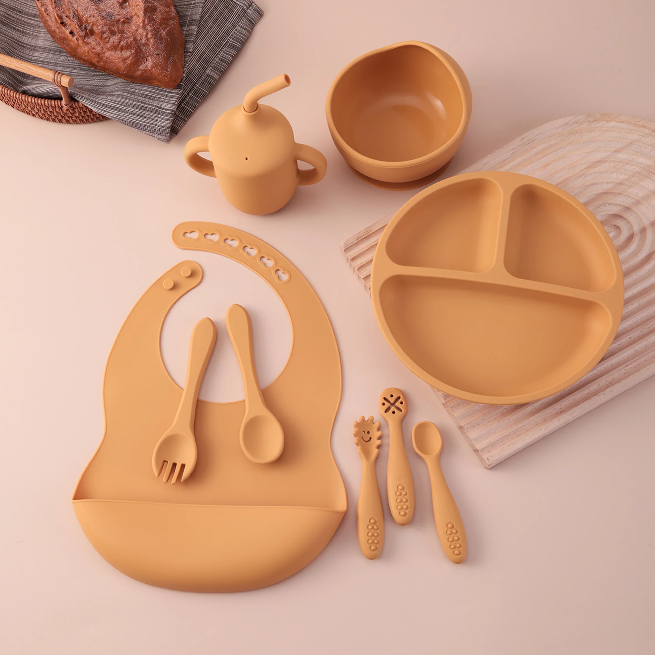 Set de vaisselle en silicone pour bébé orange