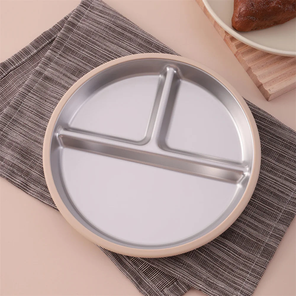 assiette bébé inox silicone compartimentée seule beige clair