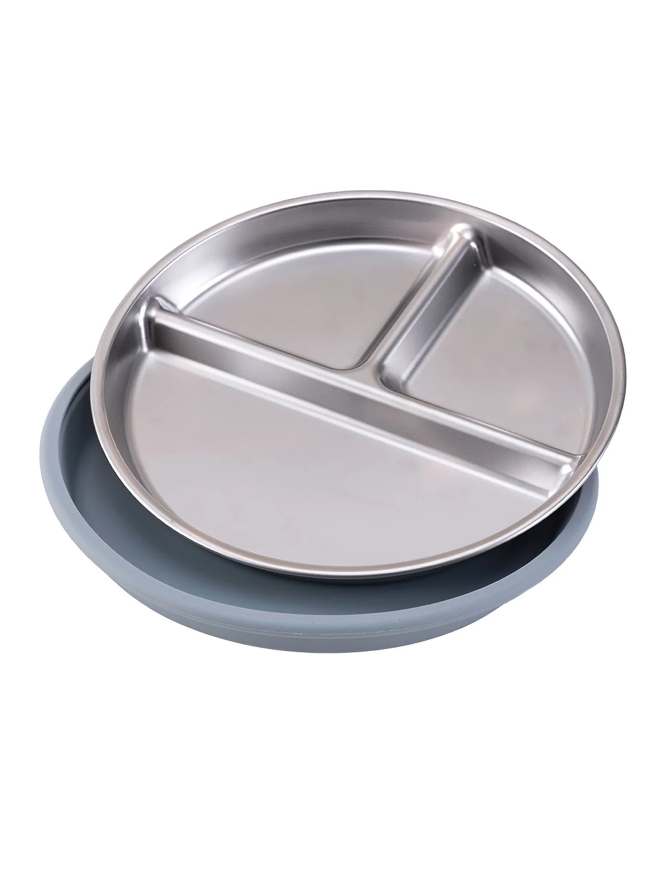 assiette bébé inox silicone compartimentée seule bleu