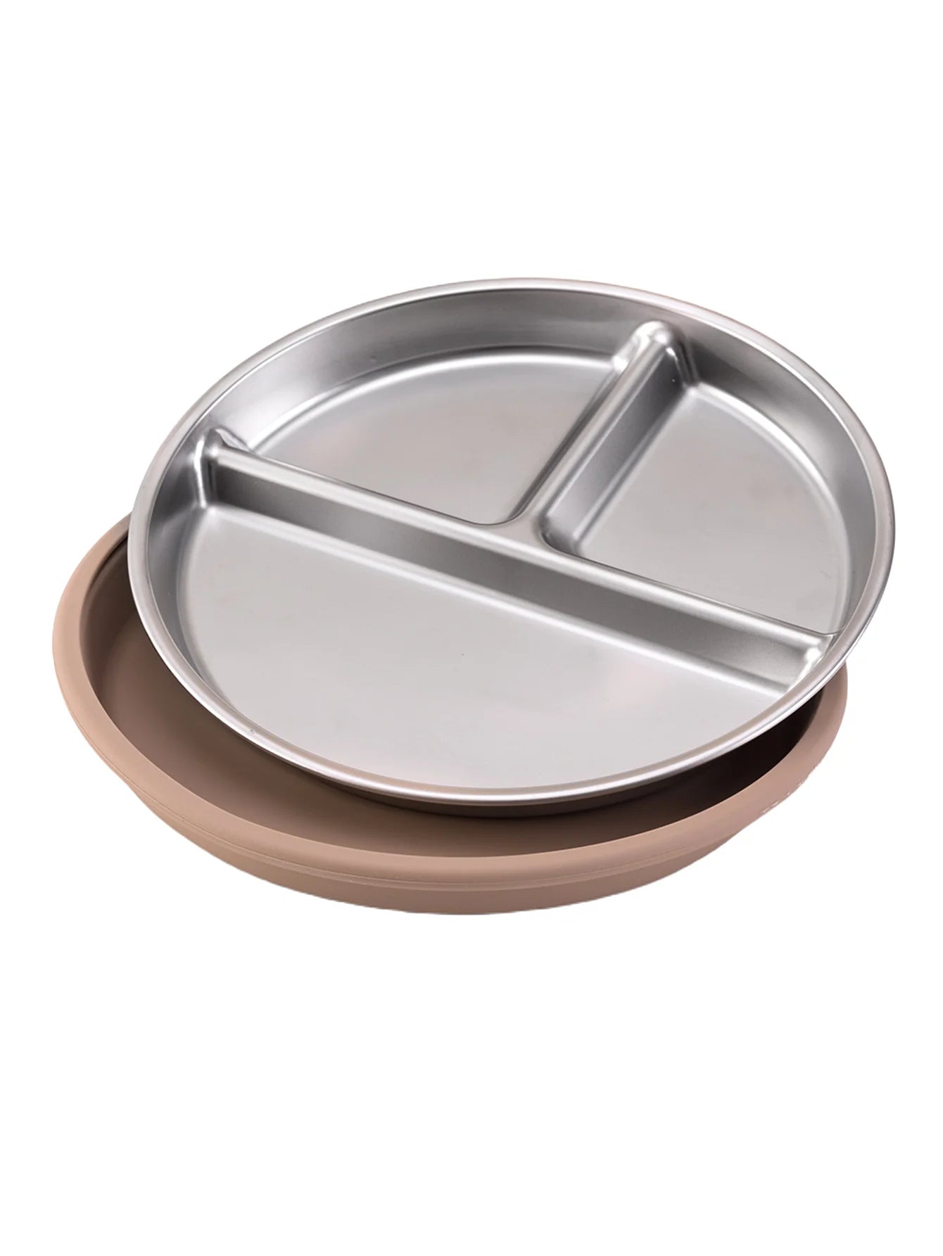 assiette bébé inox silicone compartimentée seule marron clair 