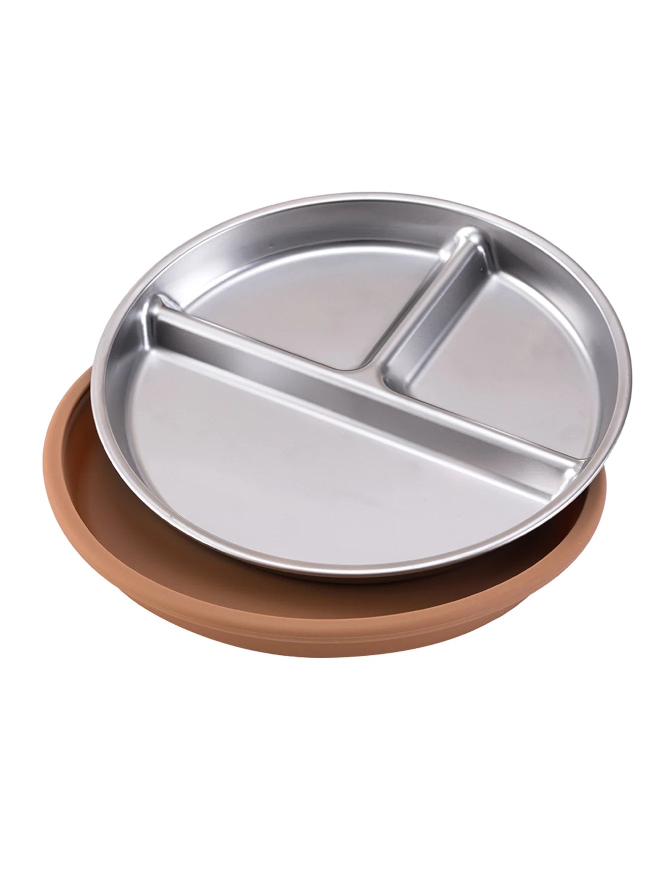 assiette bébé inox silicone compartimentée seule marron