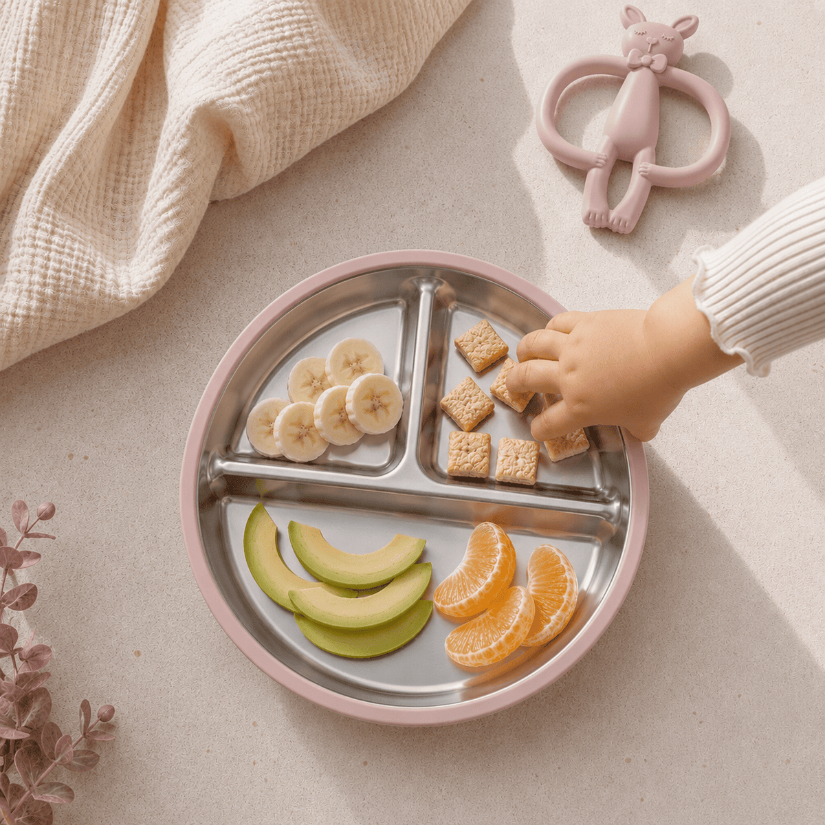 assiette bébé inox silicone compartimentée seule beige clair