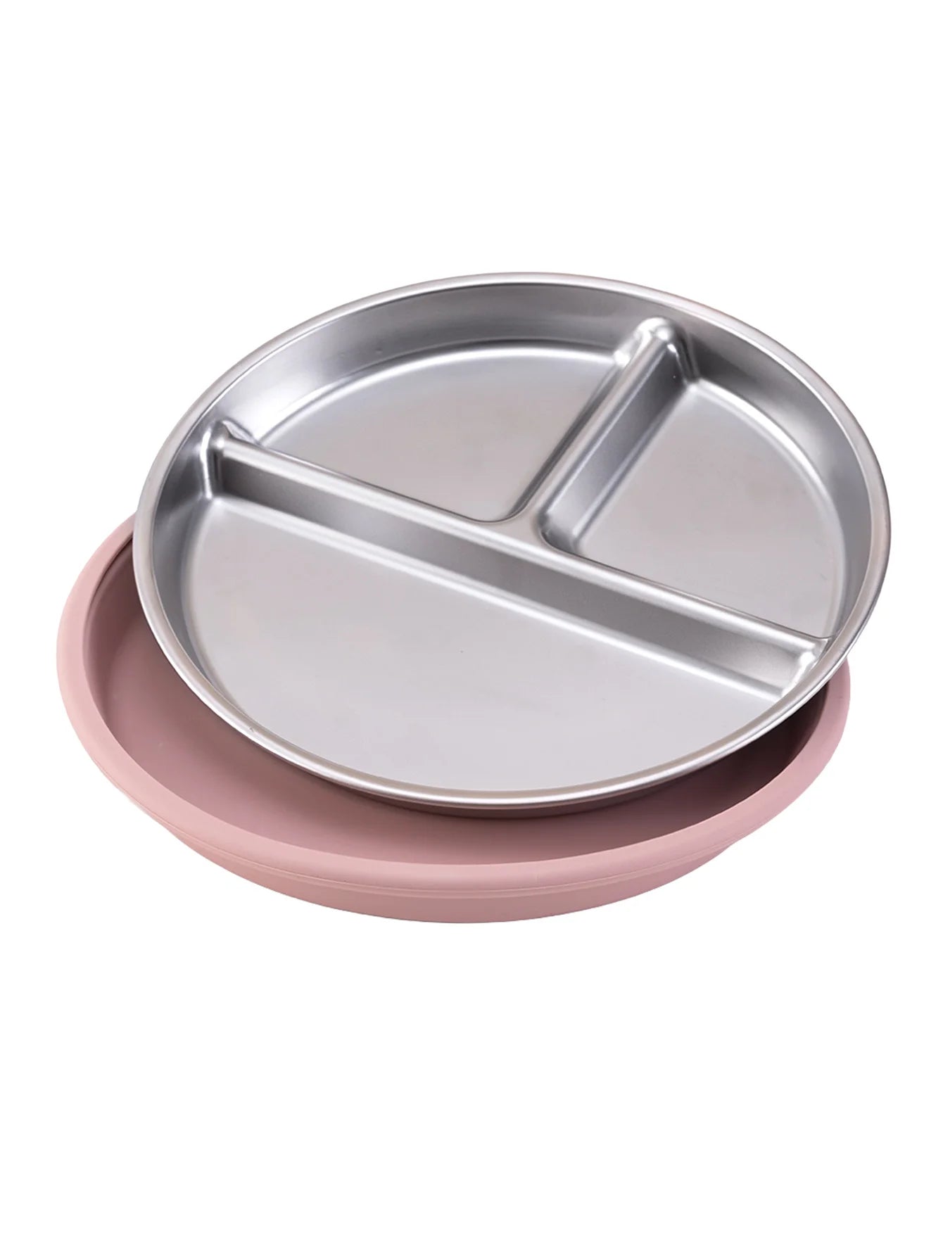 assiette bébé inox silicone compartimentée seule rose clair