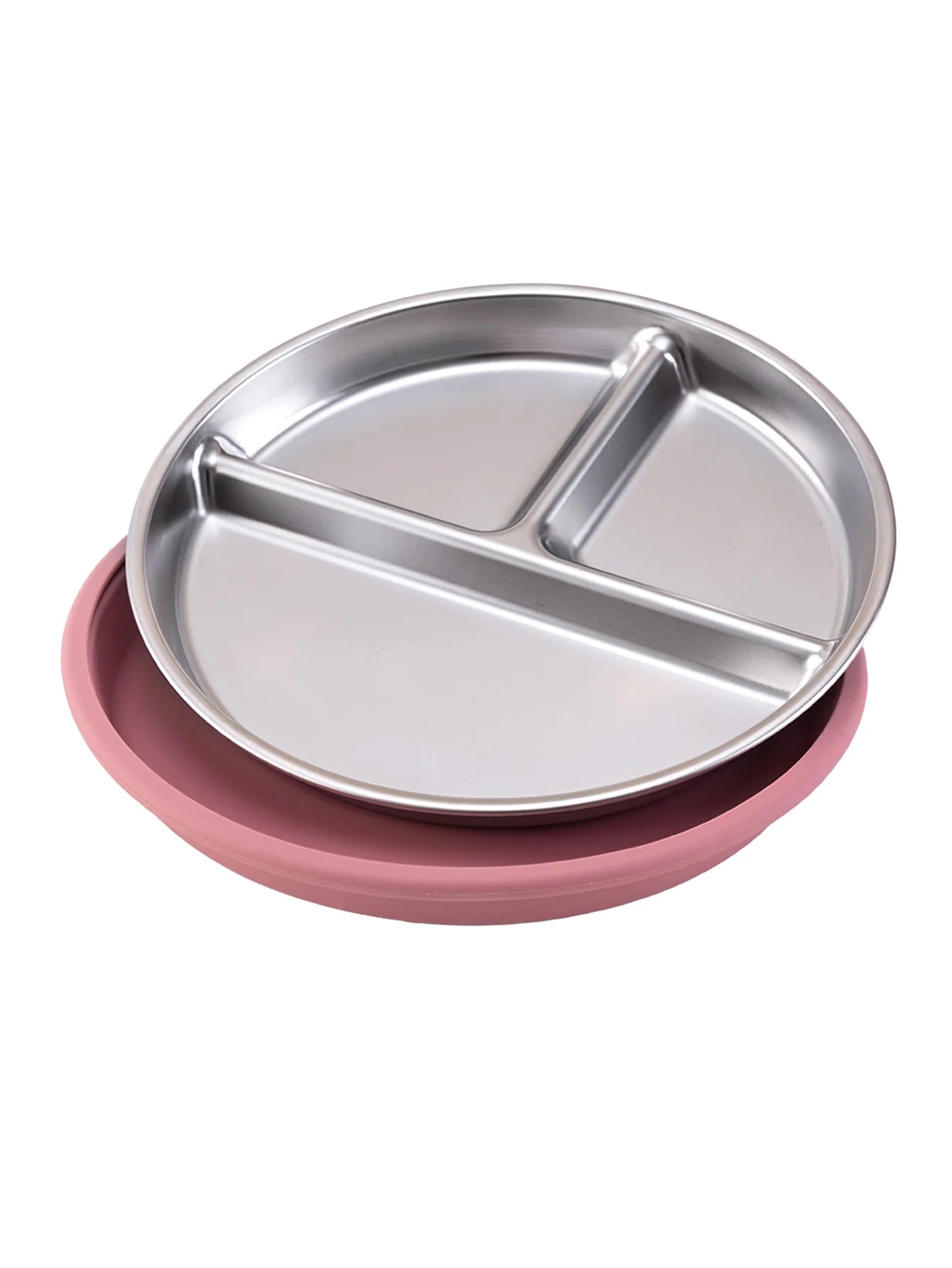 assiette bébé inox silicone compartimentée seule rose