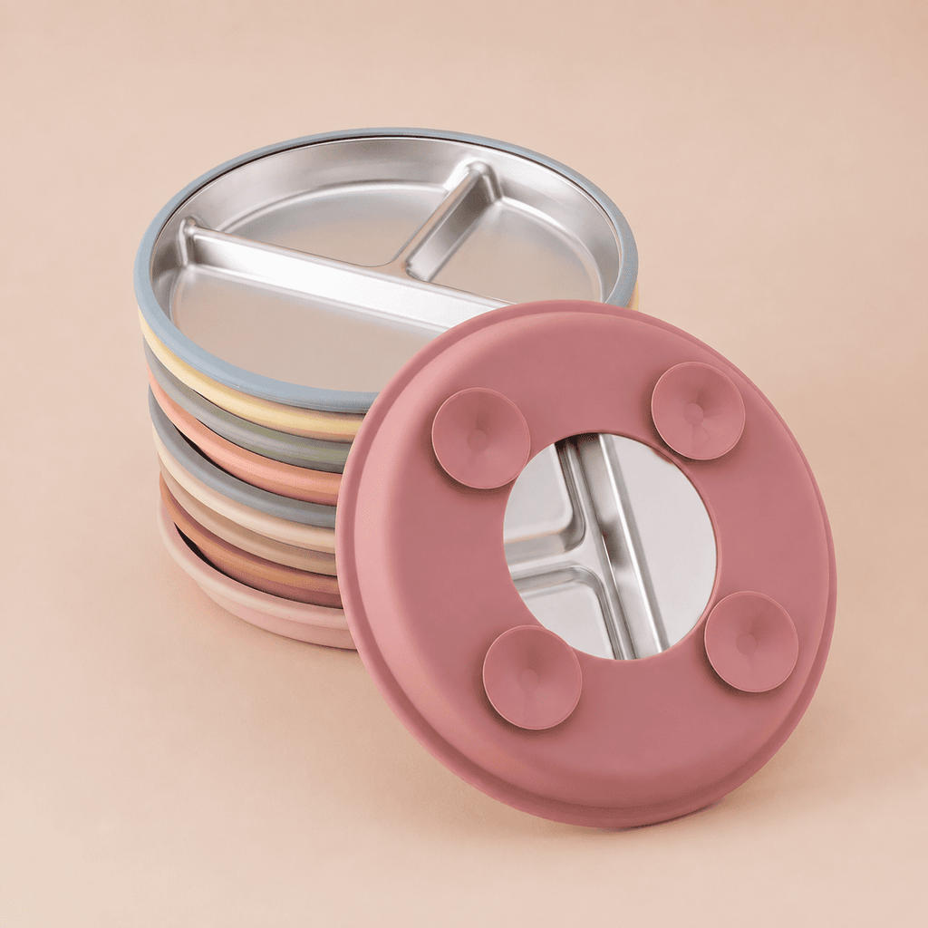 assiette bébé inox silicone compartimentée seule ventouse