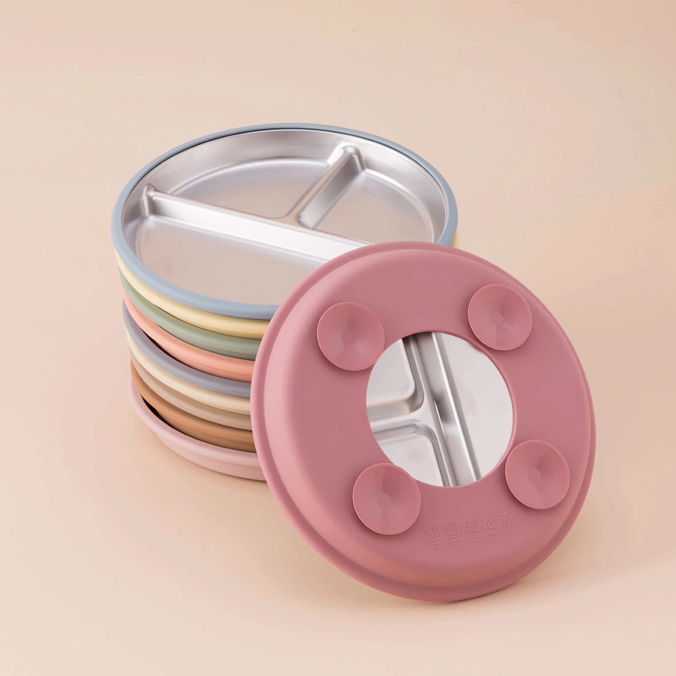 assiette bébé inox silicone compartimentée seule ventouse