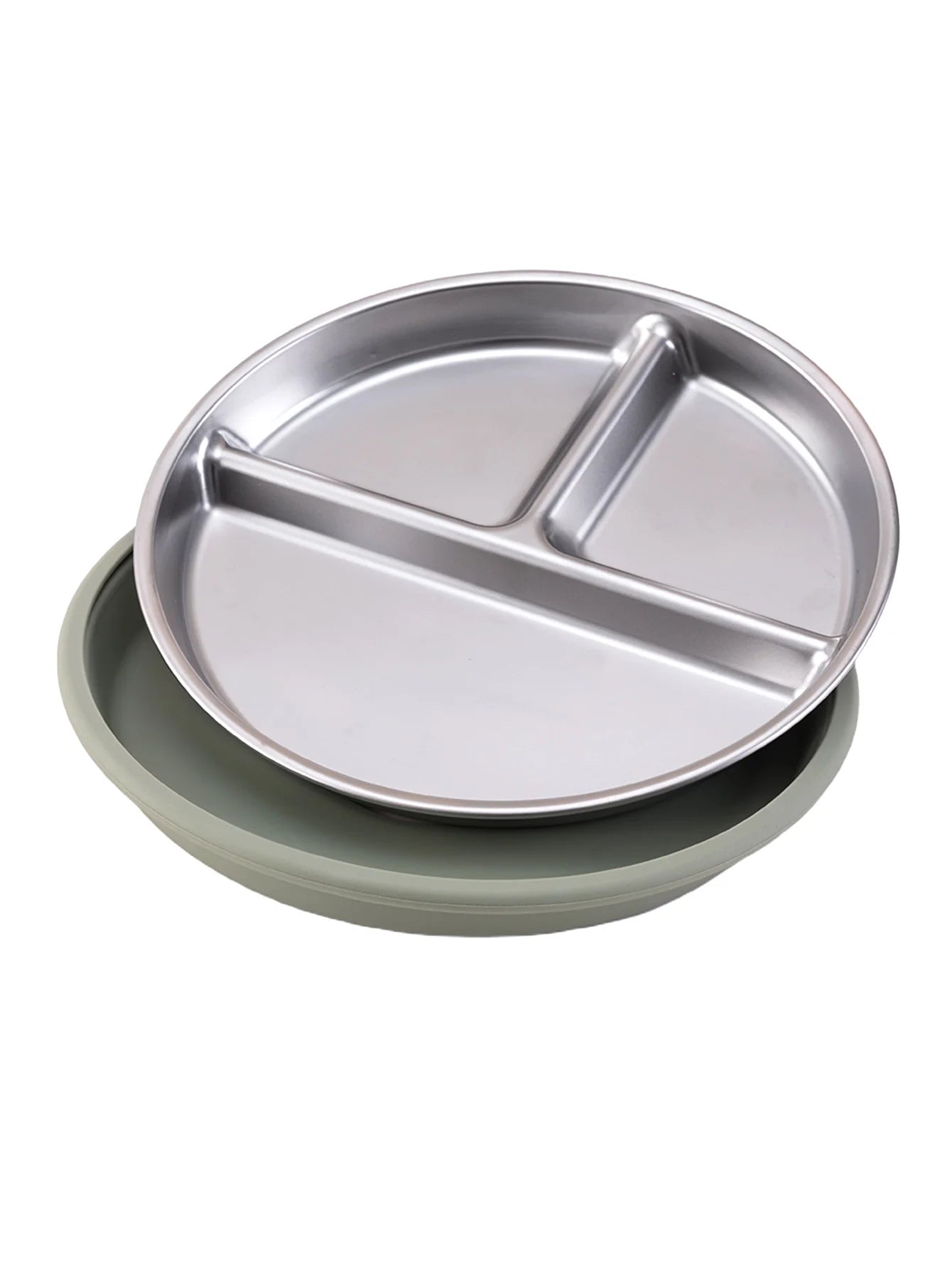 assiette bébé inox silicone compartimentée seule vert