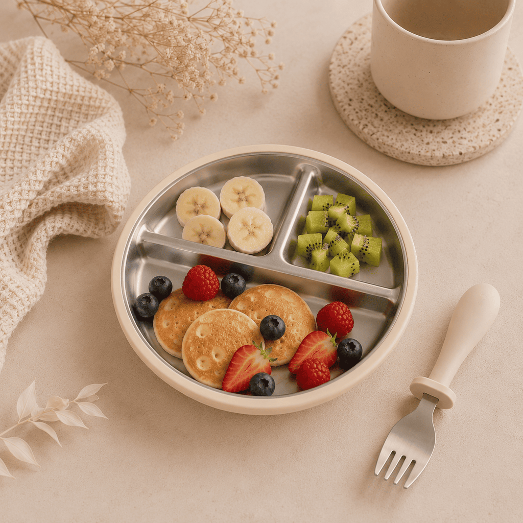 assiette bébé inox silicone compartimentée seule plusieurs coloris 
