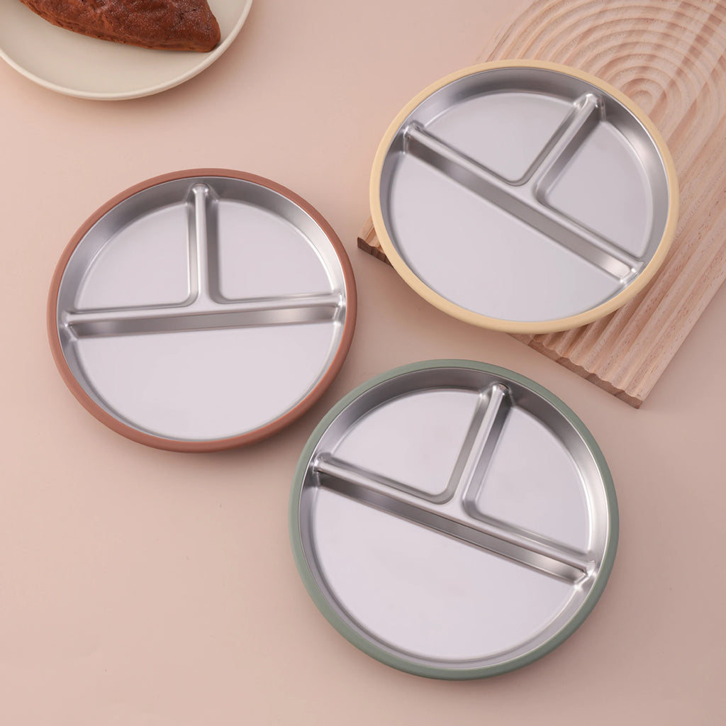 assiette bébé inox silicone compartimentée seule plusieurs coloris 