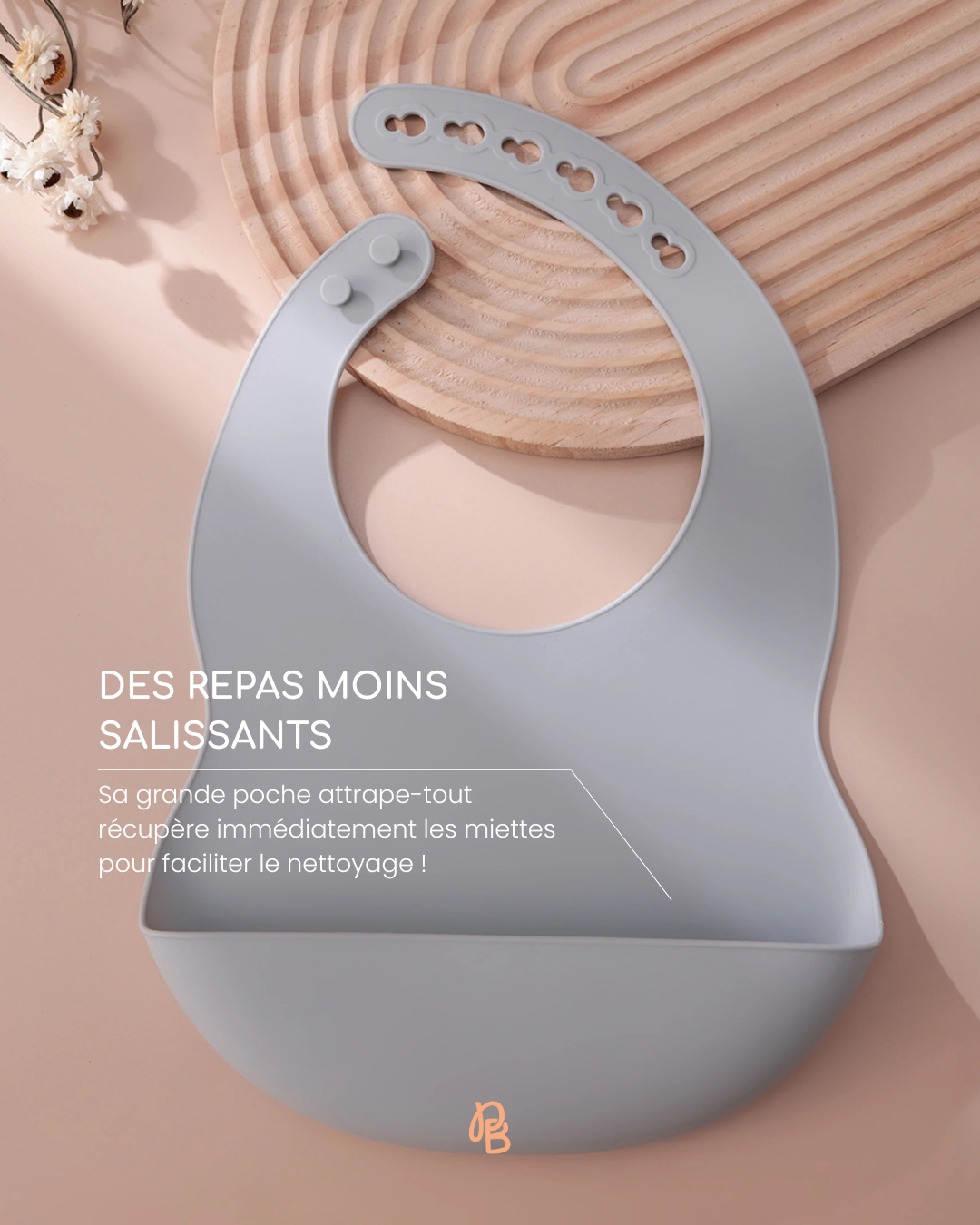 bavoir bébé silicone anti tache avec récupérateur anti taches et antidérapant