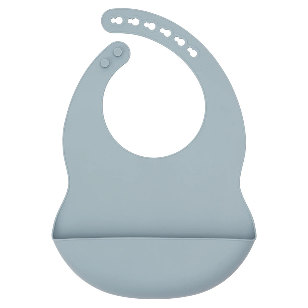 bavoir bébé silicone bleu avec récupérateur anti taches et antidérapant
