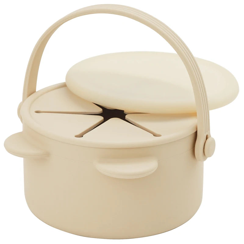 boite collation bébé silicone beige anti renversement avec couvercle souple