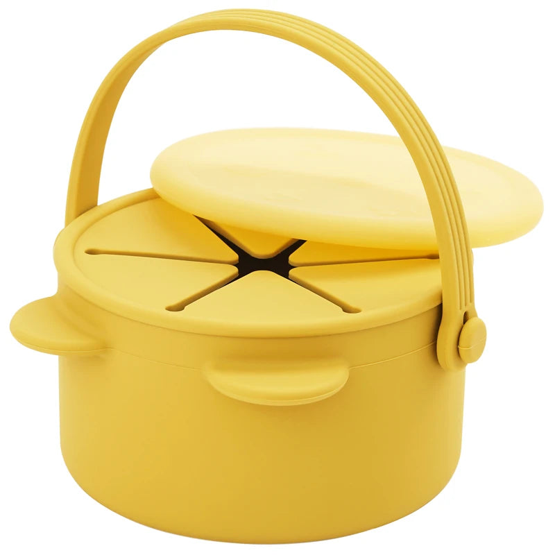 boite collation bébé silicone jaune anti renversement avec couvercle souple