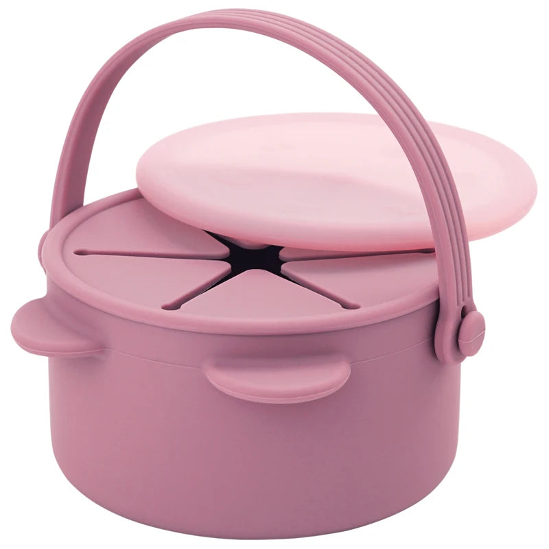 boite collation bébé silicone rose anti renversement avec couvercle souple