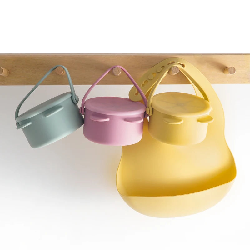 boite collation bébé silicone transport anti renversement avec couvercle souple