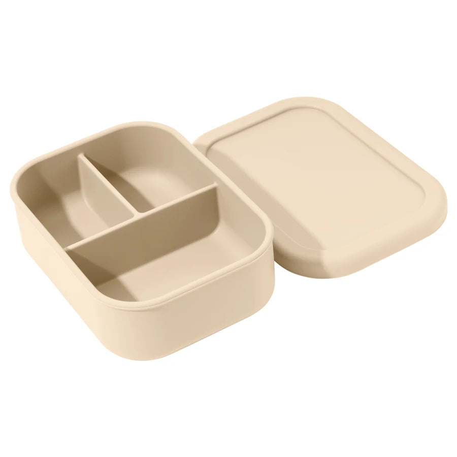 boite repas bébé compartimentée silicone beige  avec couvercle transport facile
