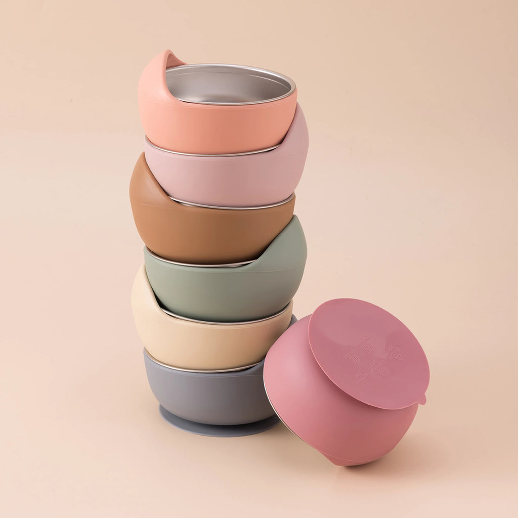 bol bébé inox silicone avec couverts cuillère et fourchette ventouse
