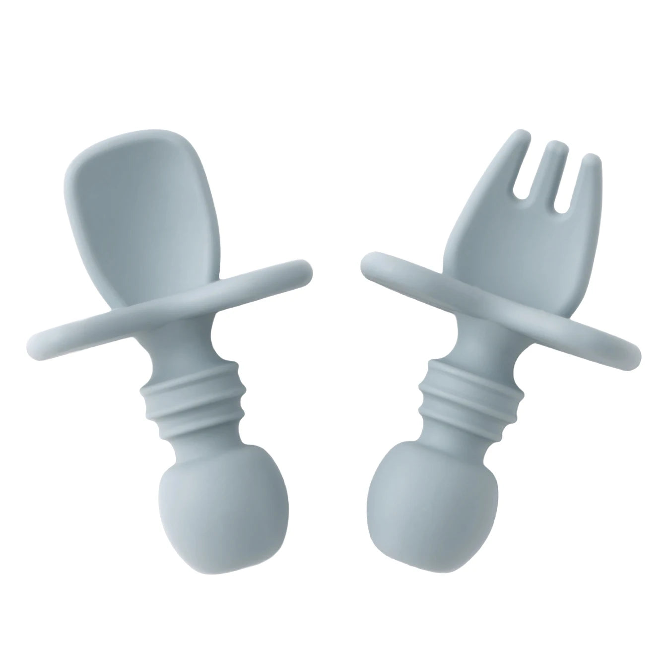 couverts bébé apprentissage silicone bleu cuillère et fourchette ergonomiques
