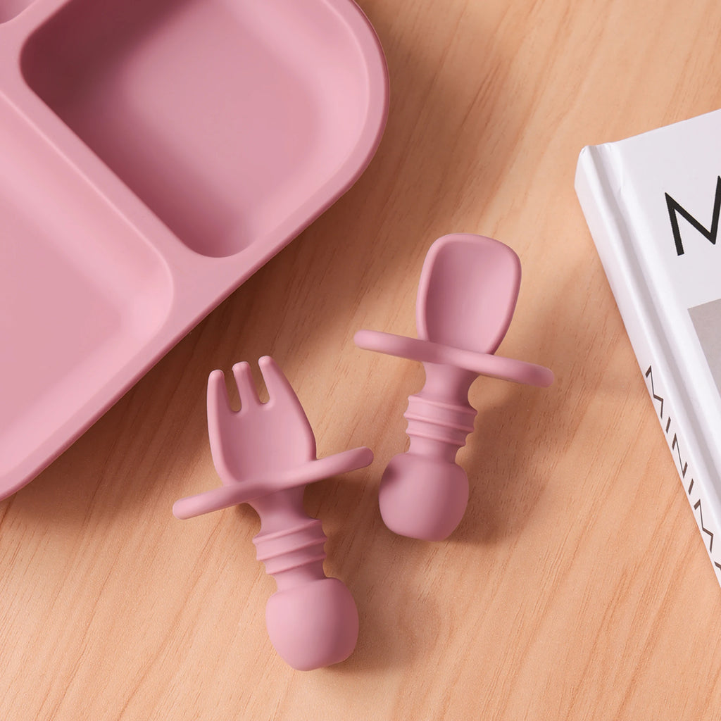 couverts bébé apprentissage silicone pratique cuillère et fourchette ergonomiques