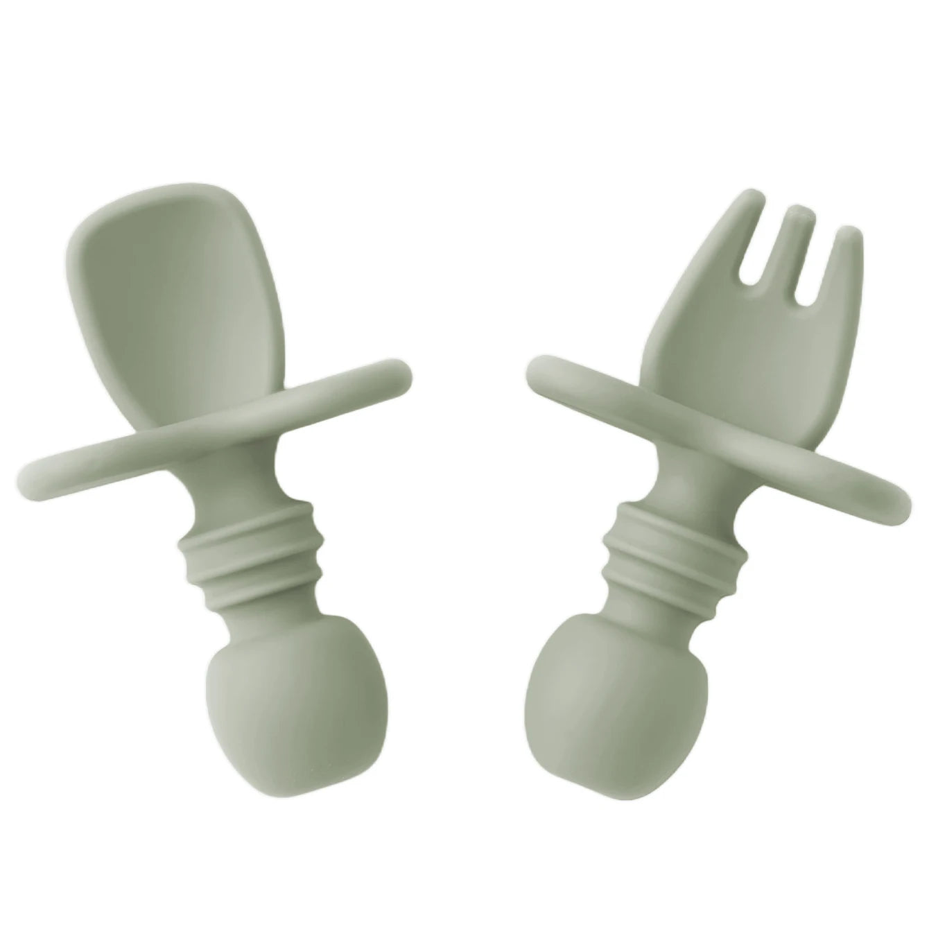 couverts bébé apprentissage silicone vert cuillère et fourchette ergonomiques