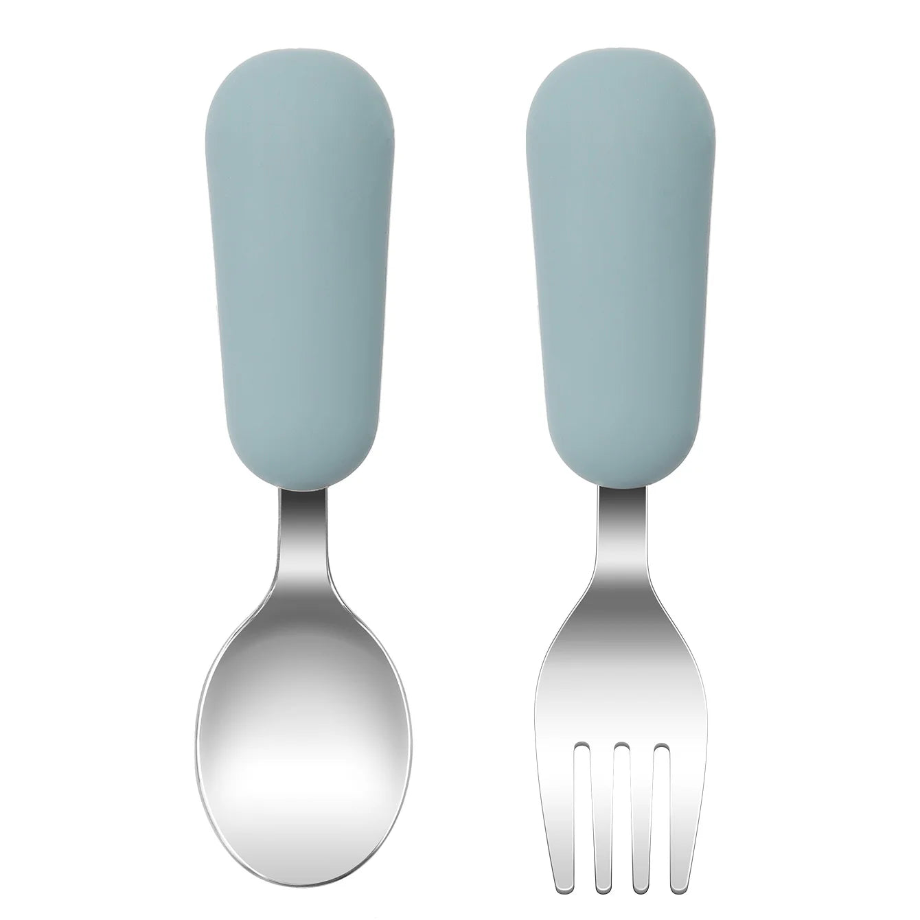 couverts bébé inox et silicone bleu cuillère et fourchette apprentissage