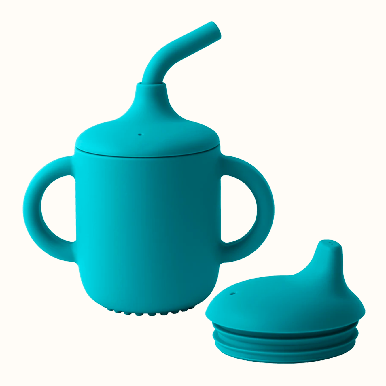 gourde bébé évolutive silicone bleu turquoise avec poignées et embout interchangeable