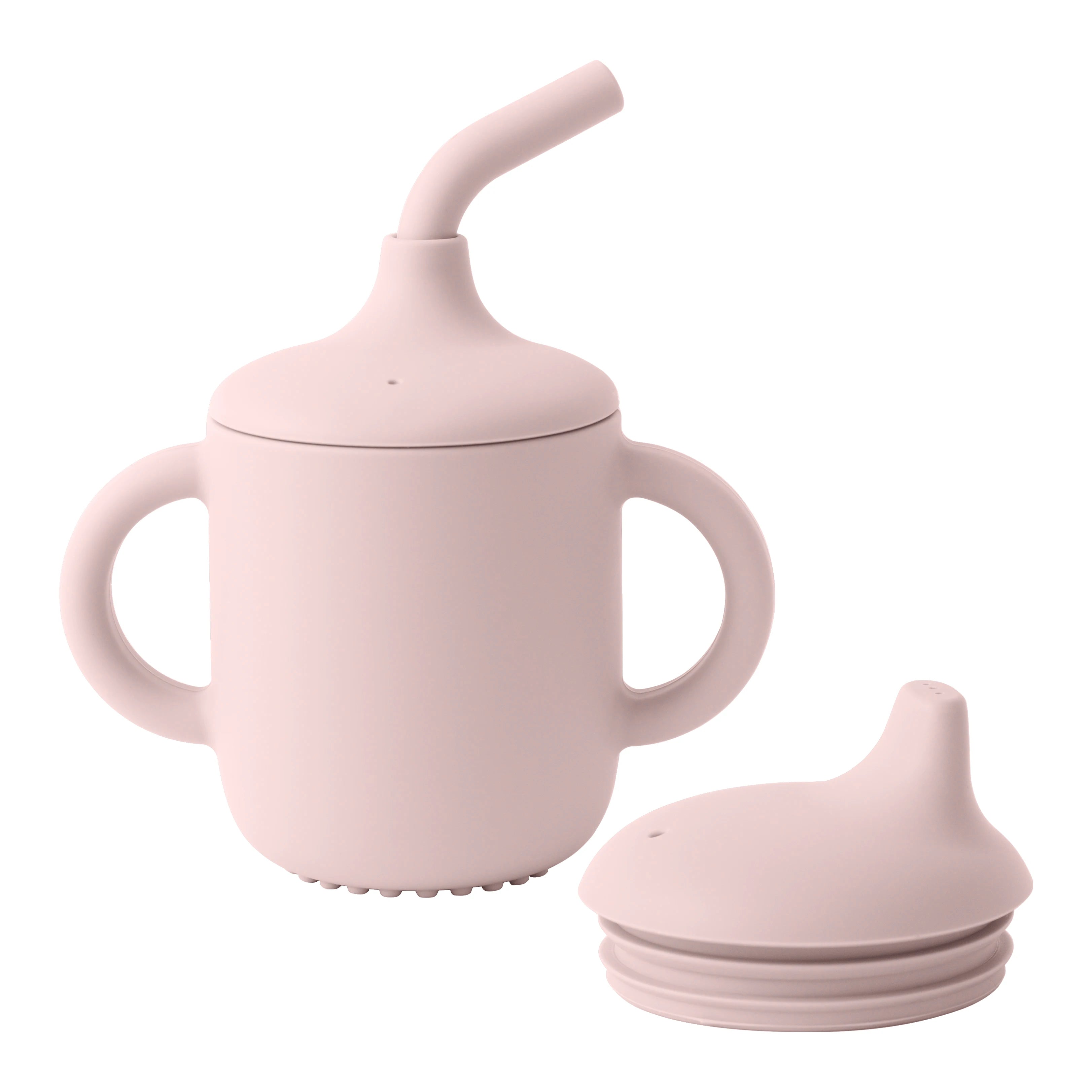 gourde bébé évolutive silicone rose clair avec poignées et embout interchangeable