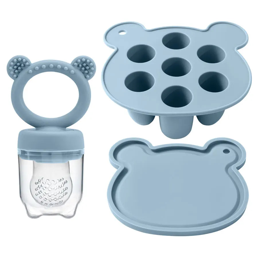 grignoteuse bébé silicone bleu tétine alimentaire fruits anti étouffement