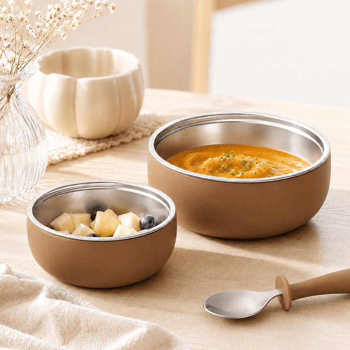 lot de 2 bols bébé inox silicone ventouse