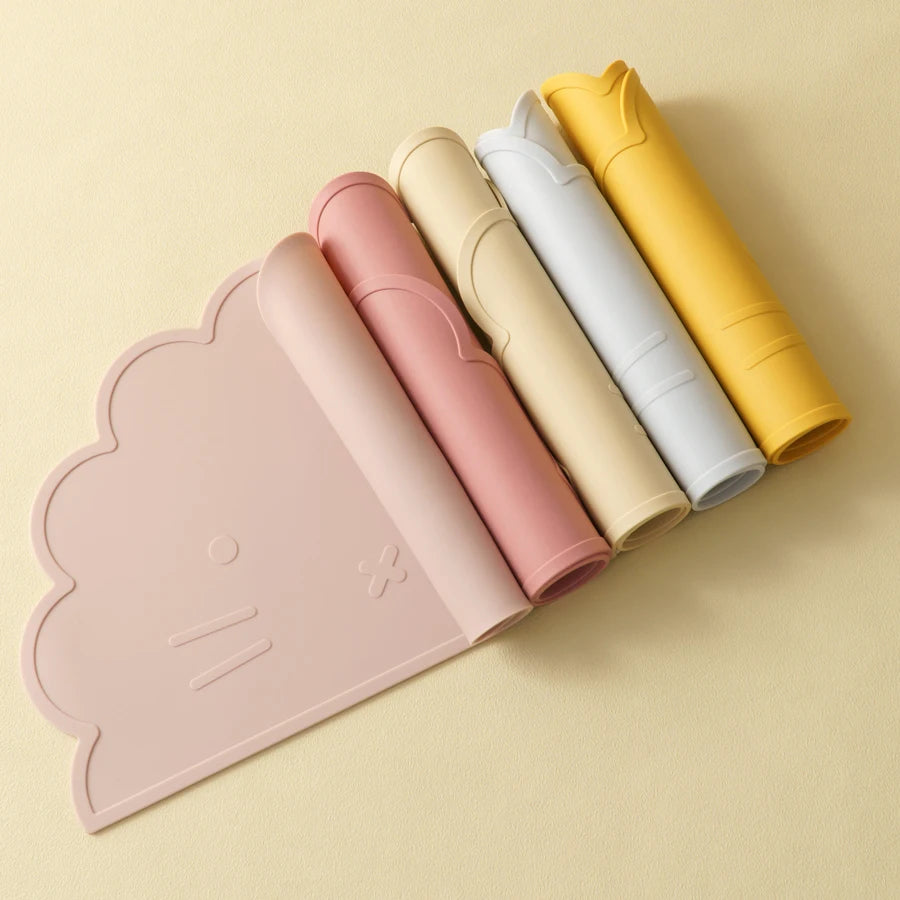 set de table bébé silicone alimentaire rose antidérapant forme animal facile à nettoyer