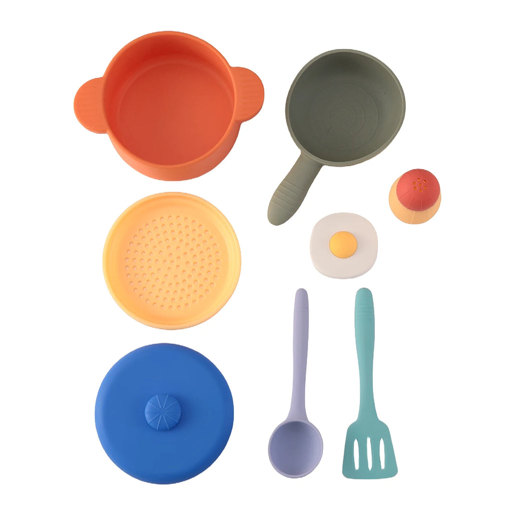 set complet jouet bébé cuisine en silicone avec ustensiles cuillère et spatule pour éveil et imitation