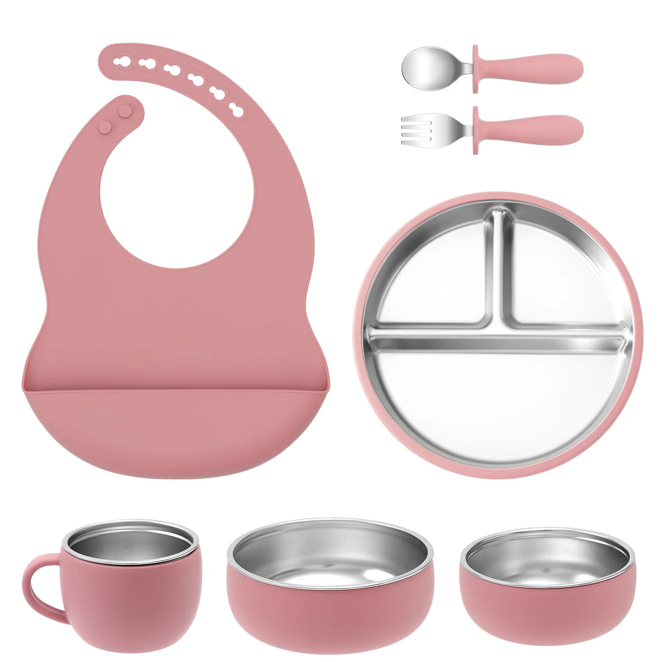 vaisselle bébé complète silicone inox avec bavoir assiette bol tasse
fuite violet