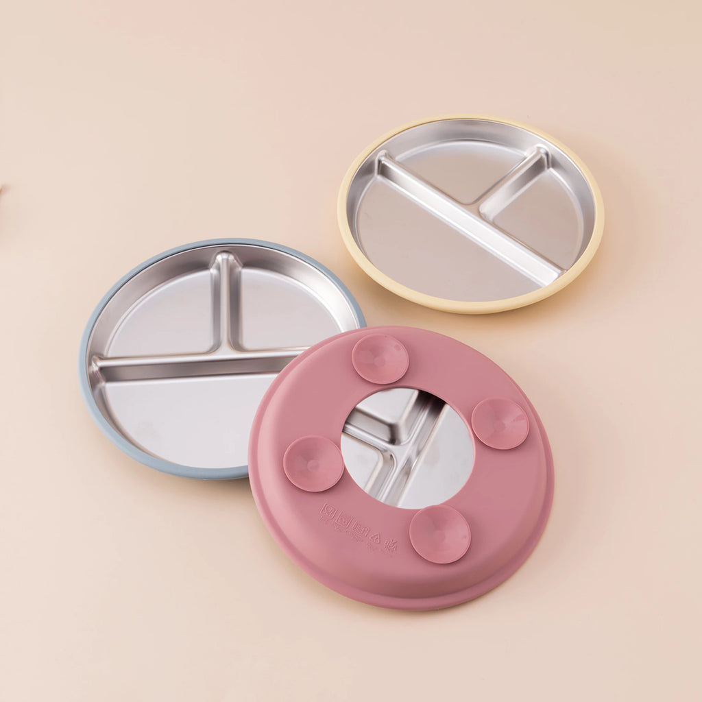 set repas bébé silicone inox 5 pièces jaune avec assiette bol tasse ensemble 