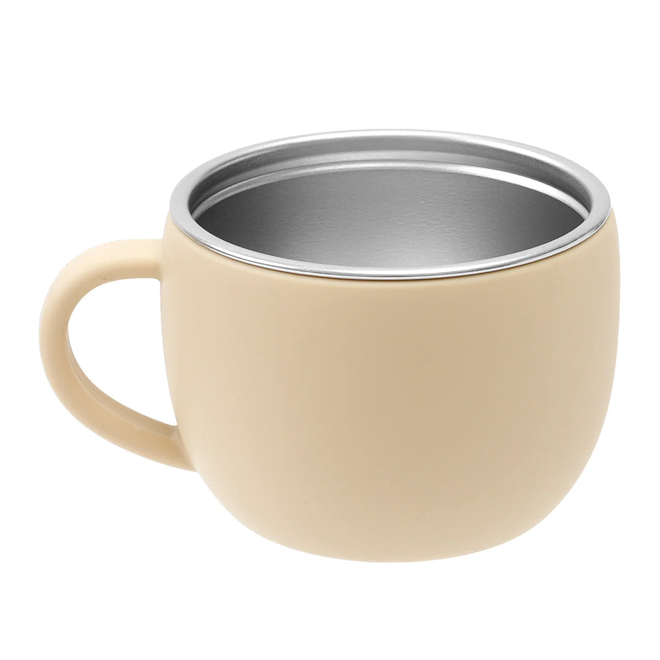 tasse bébé beige en inox avec revêtement silicone antidérapant