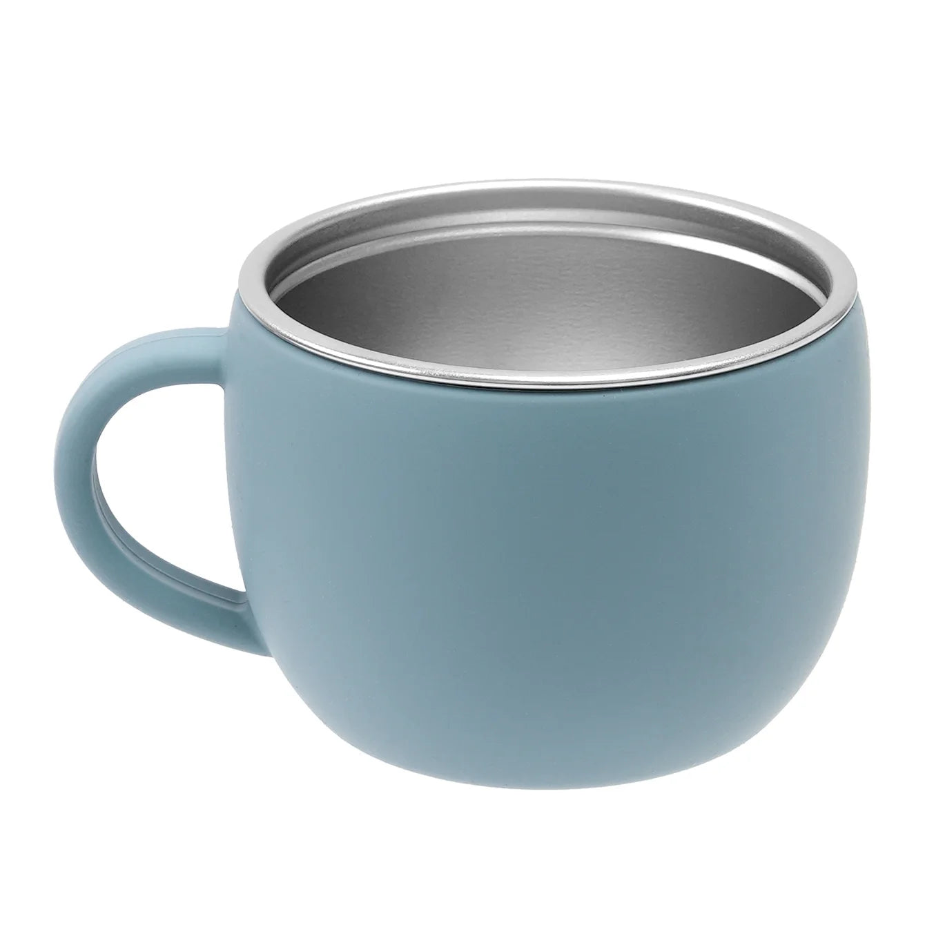 tasse bébé bleu en inox avec revêtement silicone antidérapant