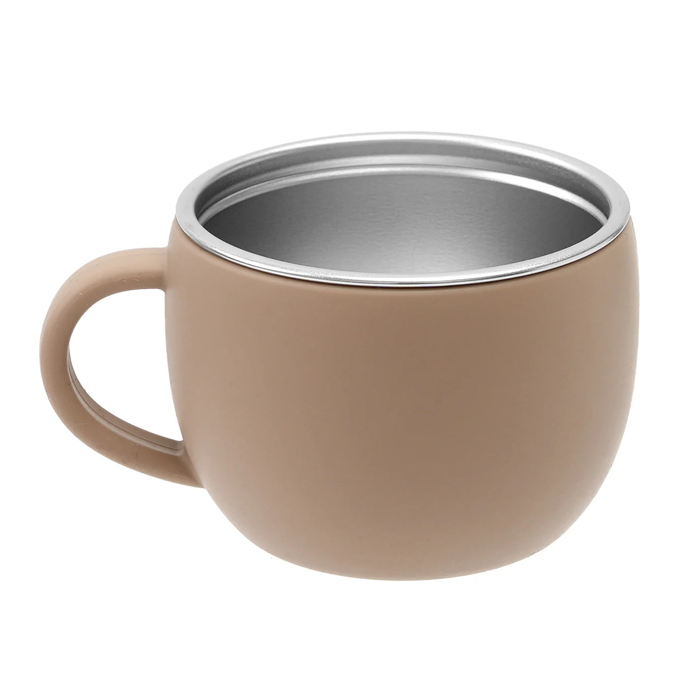 tasse bébé marron clair en inox avec revêtement silicone antidérapant