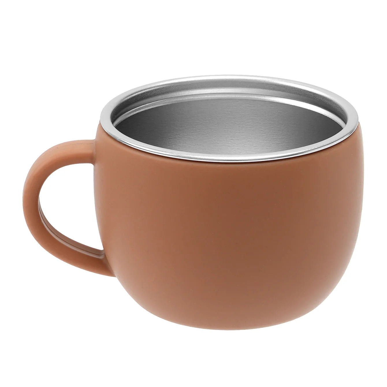 tasse bébé marron en inox avec revêtement silicone antidérapant