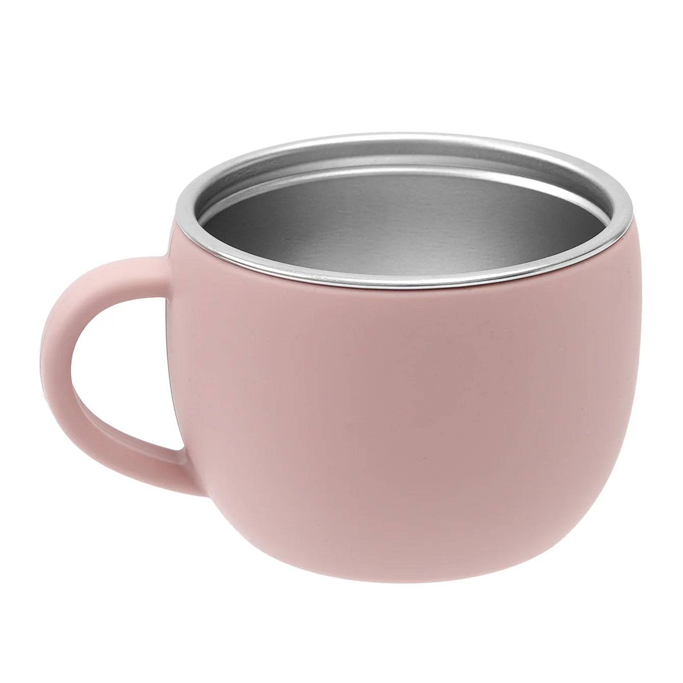 tasse bébé rose clair en inox avec revêtement silicone antidérapant