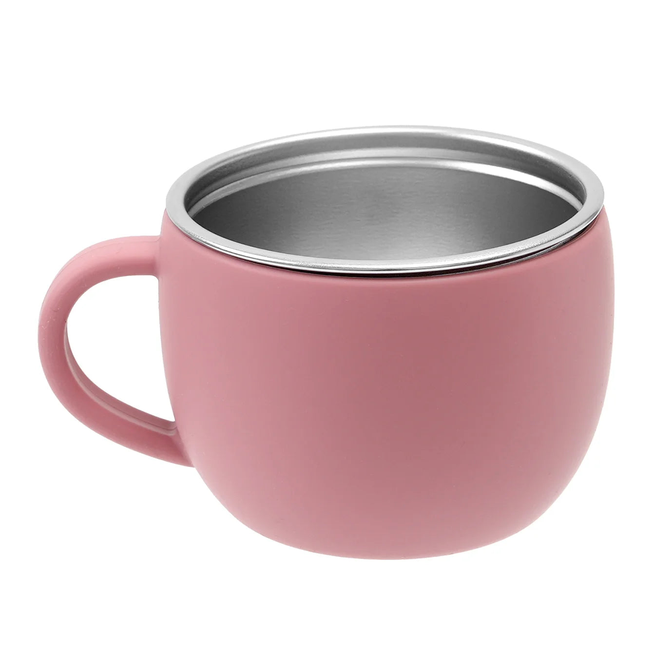 tasse bébé rose en inox avec revêtement silicone antidérapant