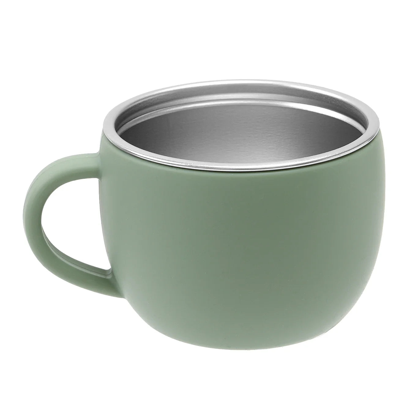 tasse bébé vert en inox avec revêtement silicone antidérapant